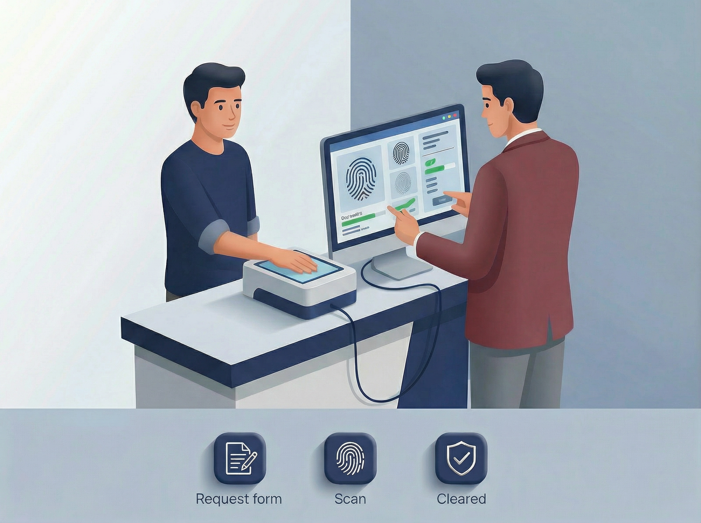 Illustration of Live Scan fingerprinting for licensing and employment